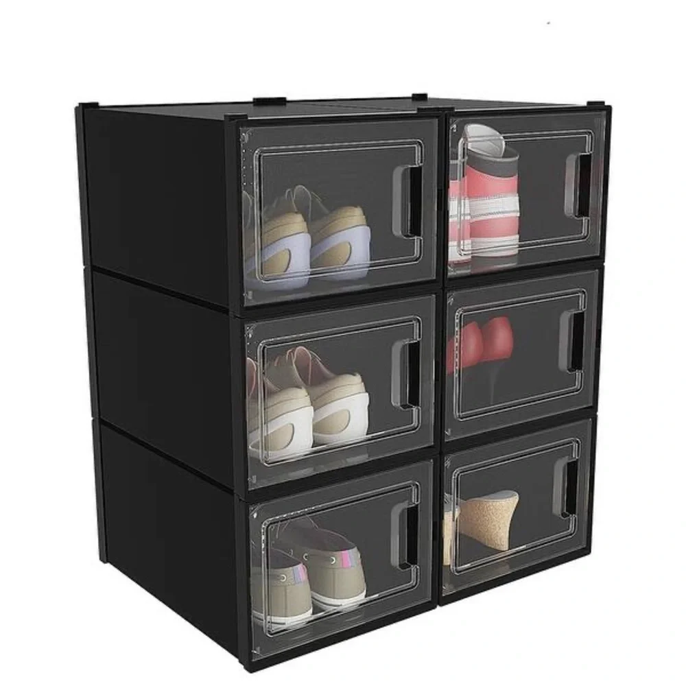 Bed Bath and Beyond 6pc Black Stackable Shoe Storage Organizer assembled - Picture 2 of 4